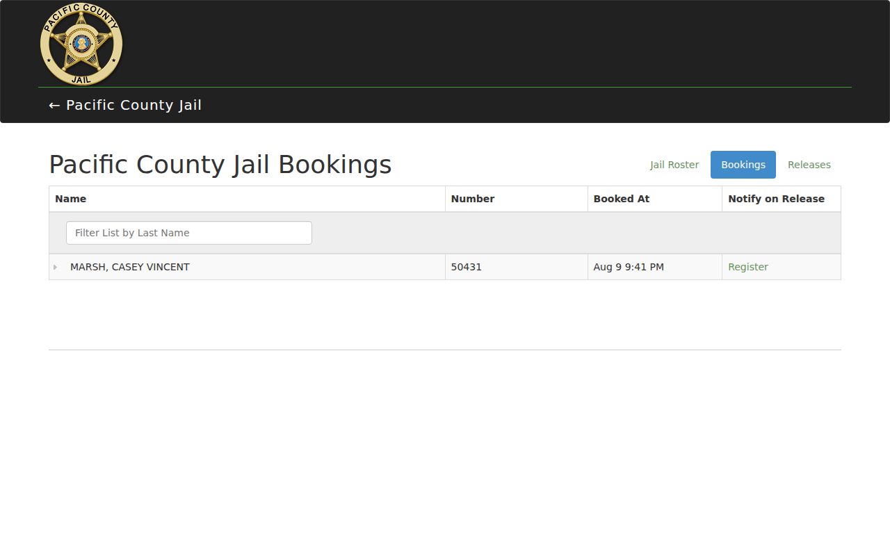 Recent Pacific County arrest bookings list
