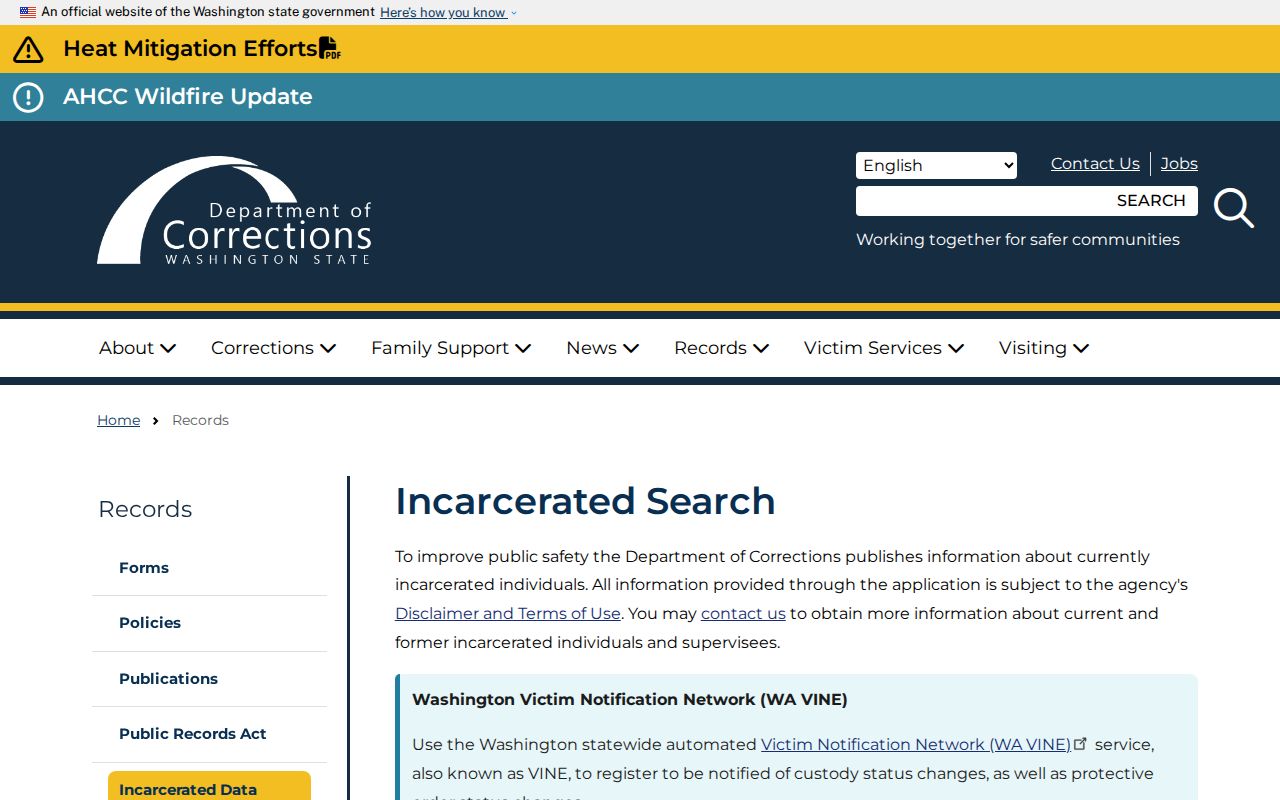 Washington DOC search for custody after a Pacific County arrest case