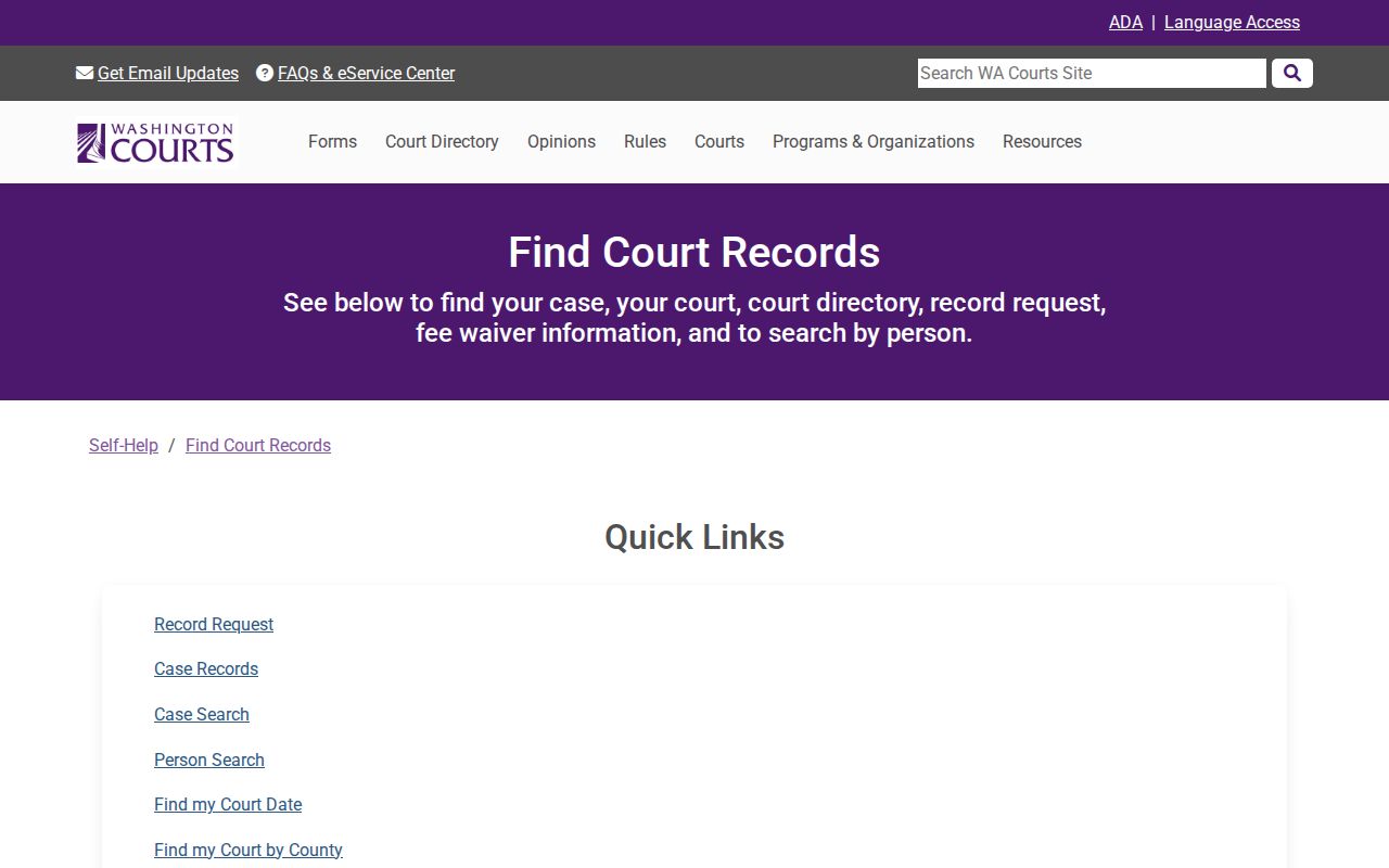 Pacific County criminal court case records help page
