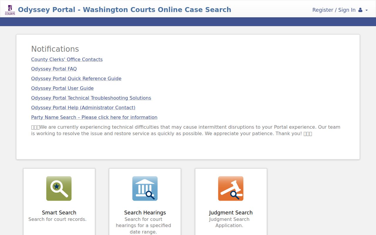 Odyssey portal for Pacific County criminal court cases