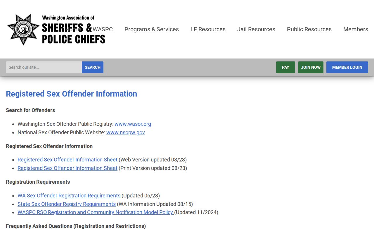 Pacific County sex offender search information from Washington authorities