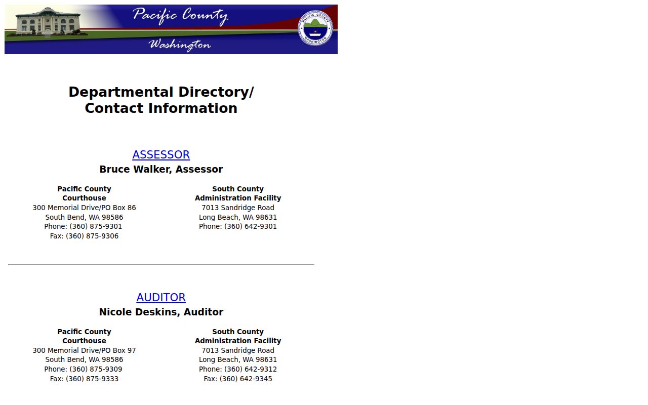 Pacific County criminal record department directory