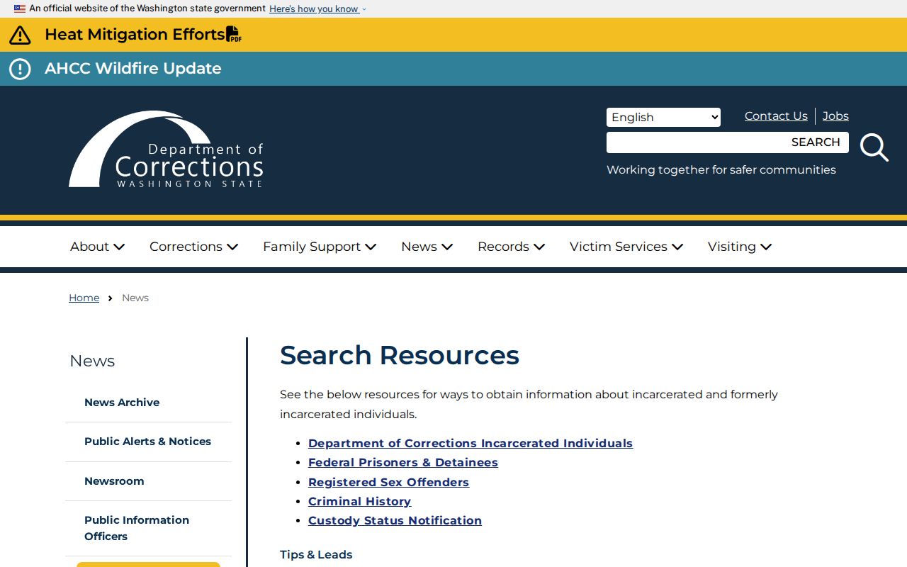 Pacific County criminal history Washington DOC search resources